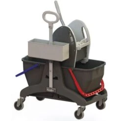 Mop Bucket Cart/Cleaning Trolley & Press - X2 25L Buckets - Manutan