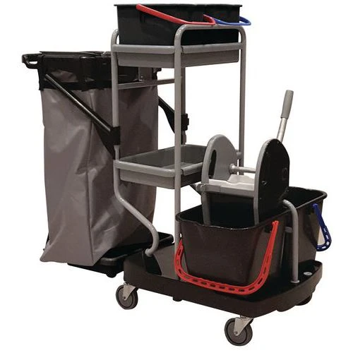 Cleaning Trolley/Janitor Cart - Bag Holder & 4 Buckets - Manutan 3 Cleaning Trolley/Janitor Cart - Bag Holder & 4 Buckets - Manutan