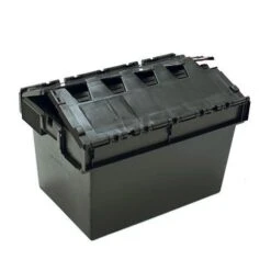 Tote Box Attached Lid Container Black -Storage Equipment Store AIG3602521