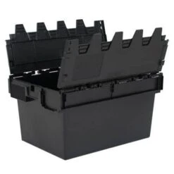 Tote Box Attached Lid Container Black -Storage Equipment Store AIG3615062