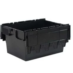 Tote Box Attached Lid Container Black -Storage Equipment Store AIG3618270