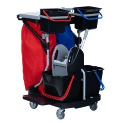 Janitor Cart/Cleaning Trolley - Four Buckets & 120 Litre Bin - Manutan -Storage Equipment Store AIG37414796