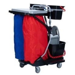 Janitor Cart/Cleaning Trolley - Four Buckets & 120 Litre Bin - Manutan -Storage Equipment Store AIG37414800