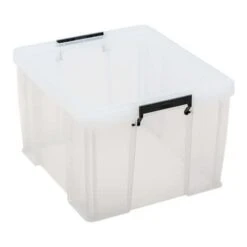 48 Litre Clear Plastic Storage Boxes - Clip Lock Lids - Manutan UK
