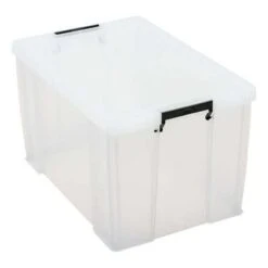 85 Litre Clear Plastic Storage Boxes - Clip Lock Lids - Manutan UK