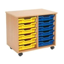 Mobile Melamine Storage Unit (635h X 705w) Complete With 12 Shallow Gratnells Trays