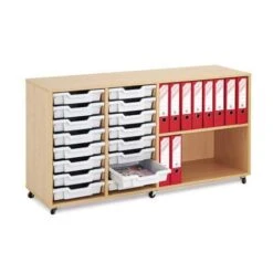 Mobile Melamine Storage Unit (754h X 1350w) Complete With 16 Shallow Gratnells Trays