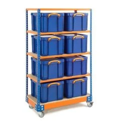 Rapid 1 Heavy Duty Mobile Shelving Bay - 1700h With 4 Shelves And Really Useful Boxes -Storage Equipment Store AIG3882406