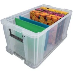 54 Litre Clear Plastic Storage Boxes - Clip Lock Lids - Manutan UK