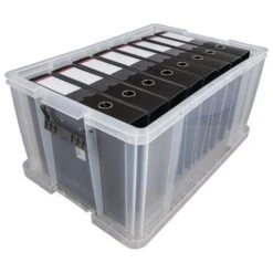 70 Litre Clear Plastic Storage Boxes - Clip Lock Lids - Manutan UK