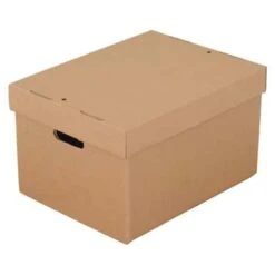 Document Storage Box Brown Plain Including Lid