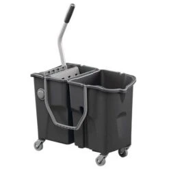 Mop Bucket Cart/Trolley & Flat Wringer - X2 15 Litre Buckets - Manutan