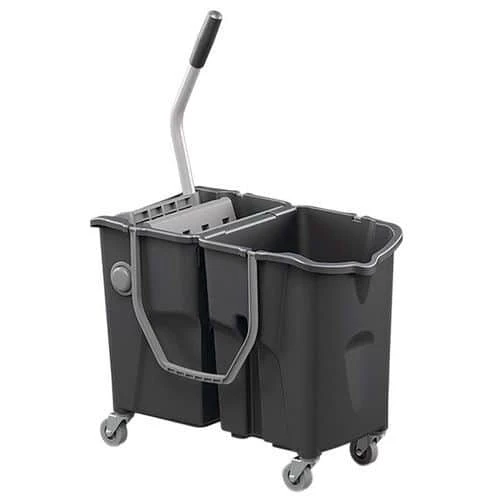 Mop Bucket Cart/Trolley & Flat Wringer - X2 15 Litre Buckets - Manutan 3 Mop Bucket Cart/Trolley & Flat Wringer - X2 15 Litre Buckets - Manutan